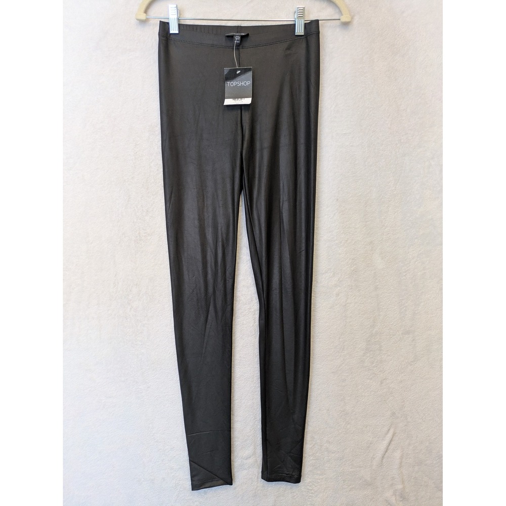 Topshop Women's Size 4 Black Faux Leather Coated Leggings High Rise